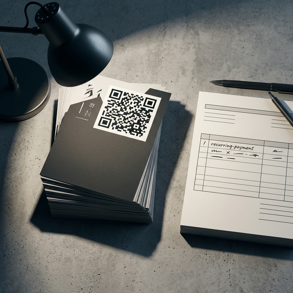 Stack of printed flyers beside a subscription invoice, illustrating the ongoing cost of dynamic QR codes