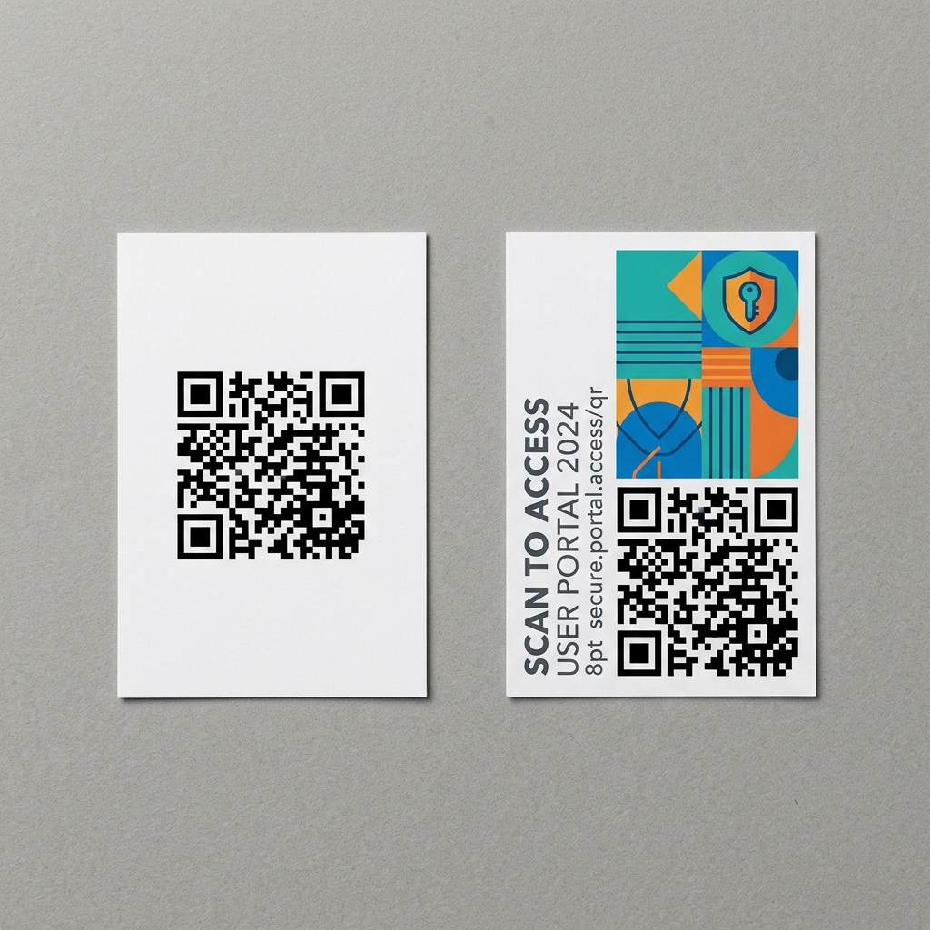 Two printed QR codes side by side, one with adequate white margin and one crowded by artwork